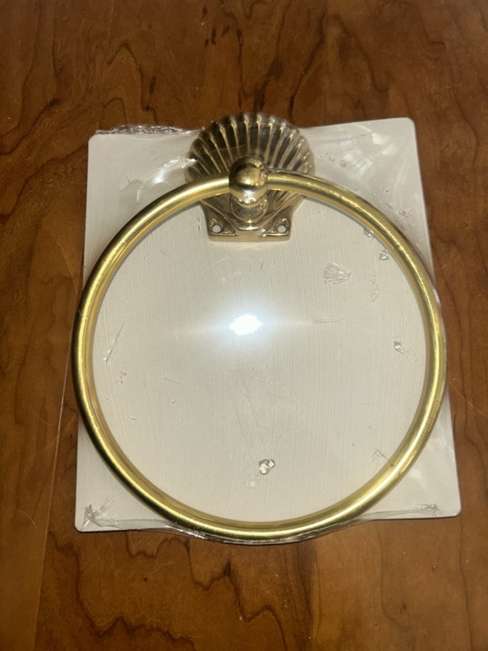 Brass Towel Ring with Shell Mount - Gold Finish